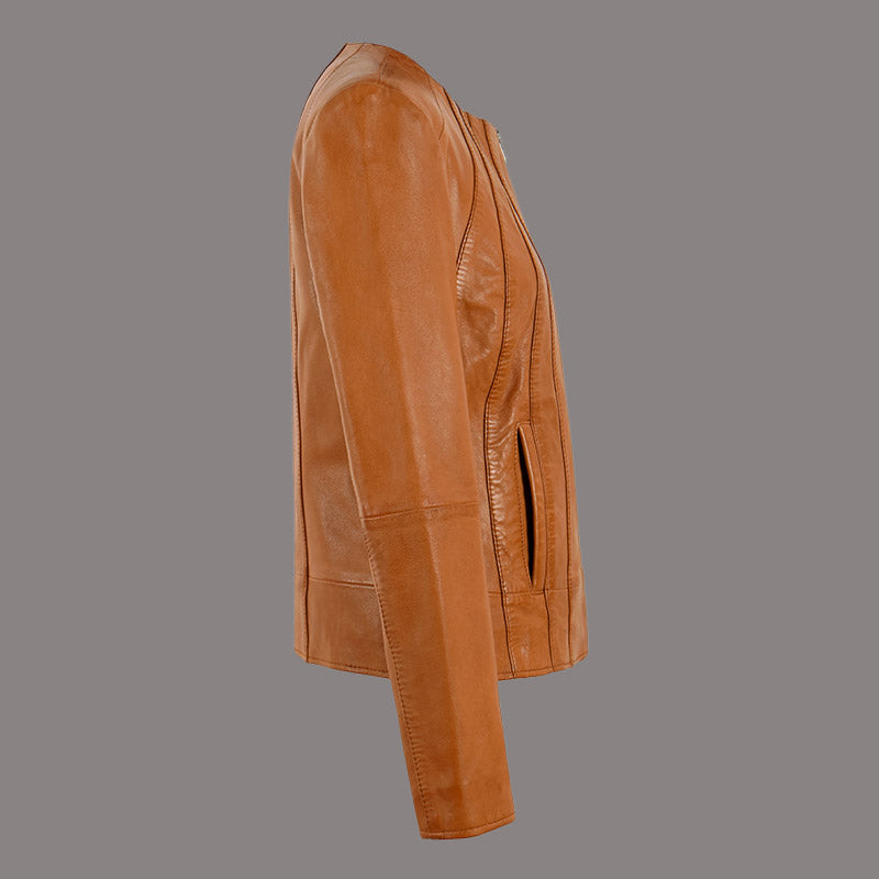 Women Collarless Leather Jacket CARSON