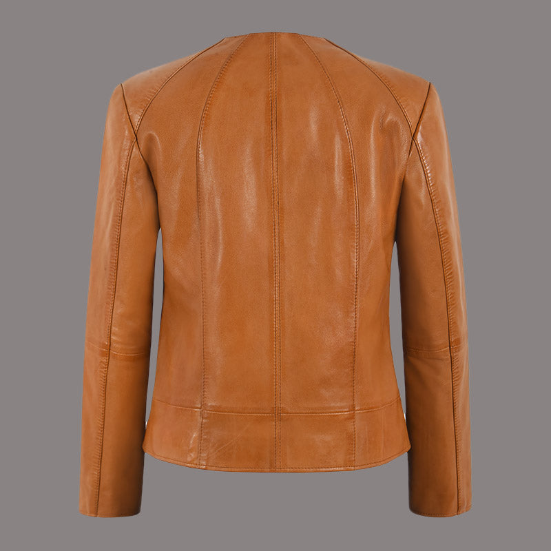 Women Collarless Leather Jacket CARSON