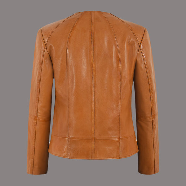 Women Collarless Leather Jacket CARSON