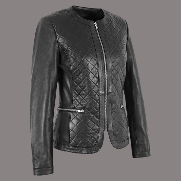 Women Collarless Quilted Leather Jacket DUSKLIGHT