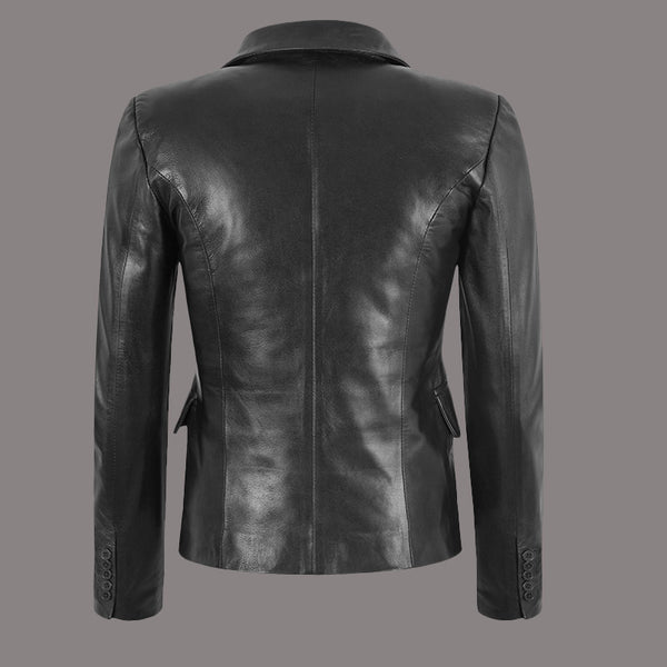 Women Leather Blazer in Black FLINTSTONE