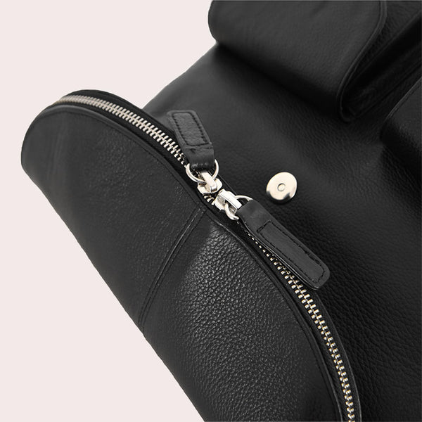 Women's Real Leather Backpack Top Handle Leather Rucksack Black Daypack Handbag