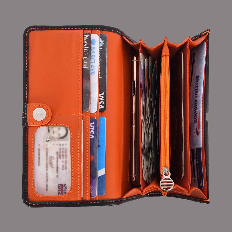 Leather Travel Wallet Card Holder Mobile Pouch - RFID Protected