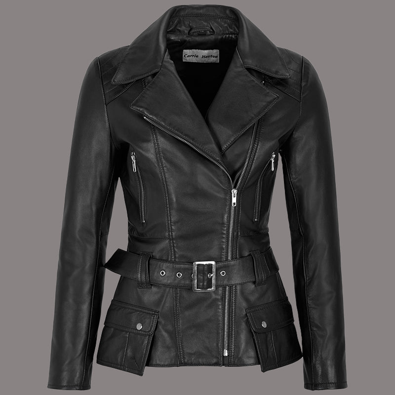 Women Leather Jacket Biker Style TIRILIN