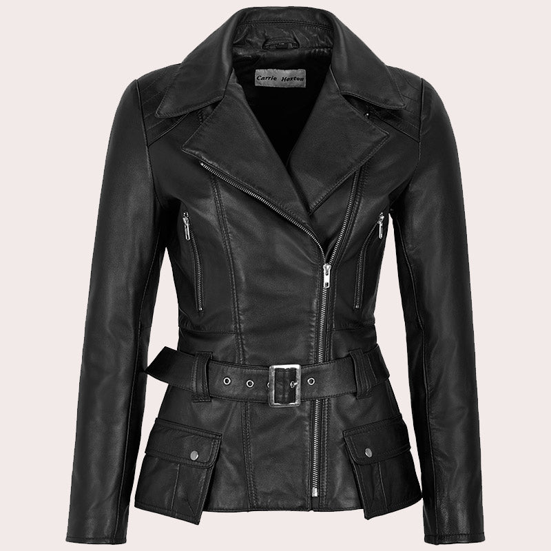 Women Leather Jacket Biker Style TIRILIN