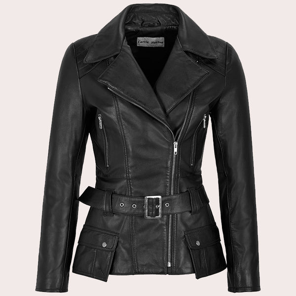 Women Leather Jacket Biker Style TIRILIN