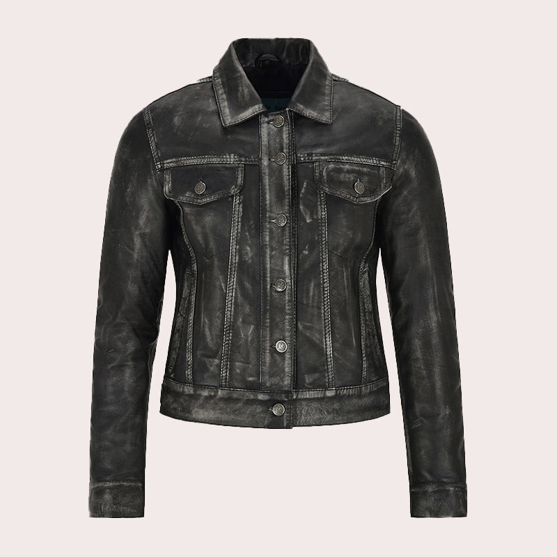 Women Leather Denim Jacket HESMEN