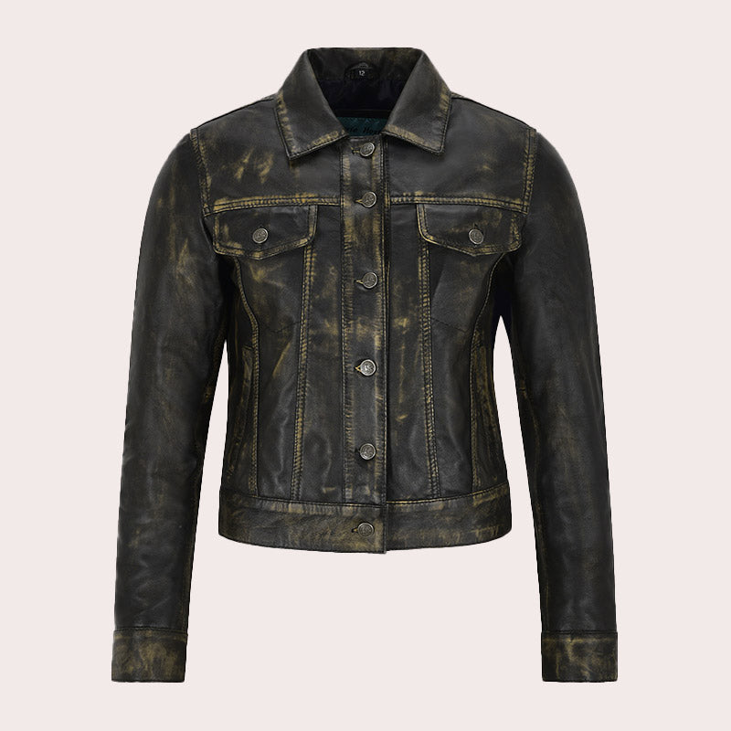 Women Leather Denim Jacket HESMEN