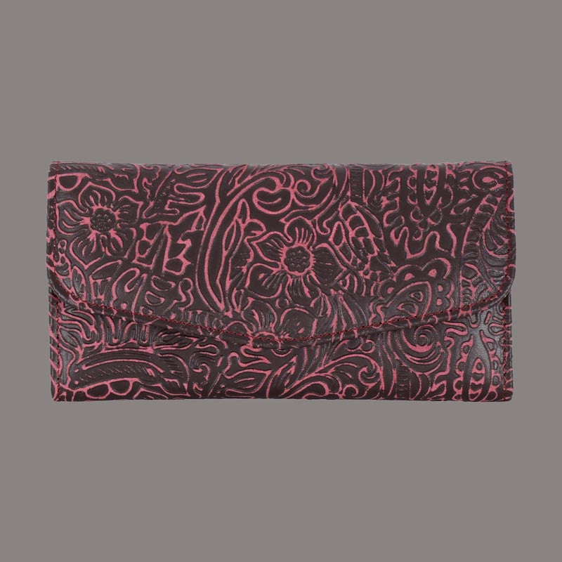 Floral Embossed Leather Trifold Wallet - RFID PROTECTED