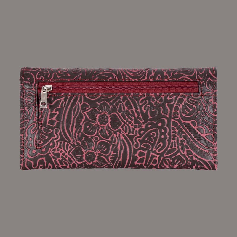 Floral Embossed Leather Trifold Wallet - RFID PROTECTED