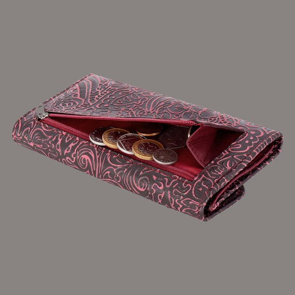 Floral Embossed Leather Trifold Wallet - RFID PROTECTED