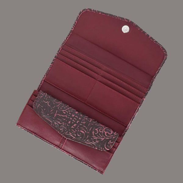 Floral Embossed Leather Trifold Wallet - RFID PROTECTED