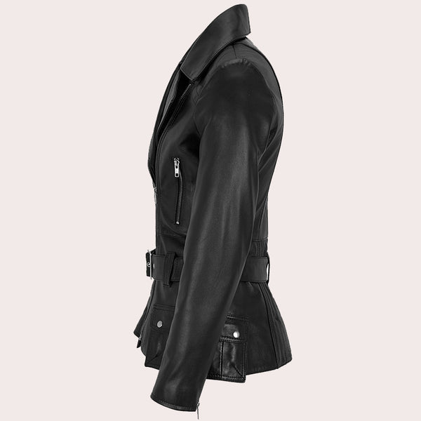 Women Leather Jacket Biker Style TIRILIN