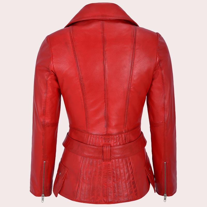 Women Leather Jacket Biker Style TIRILIN