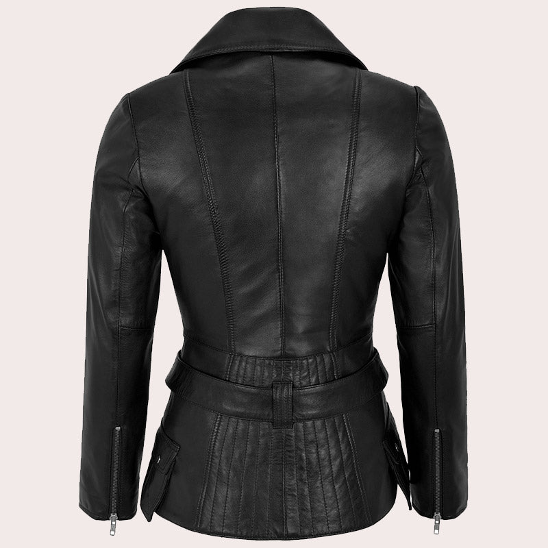 Women Leather Jacket Biker Style TIRILIN