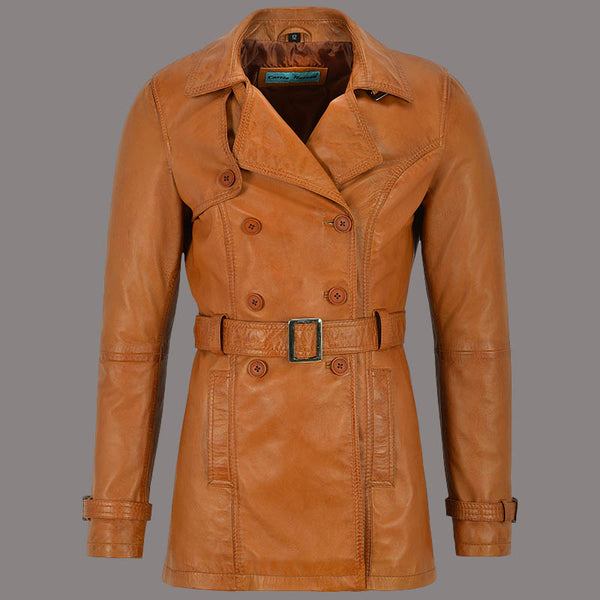 Double Breasted Women's Leather Coat BROOKSIDE