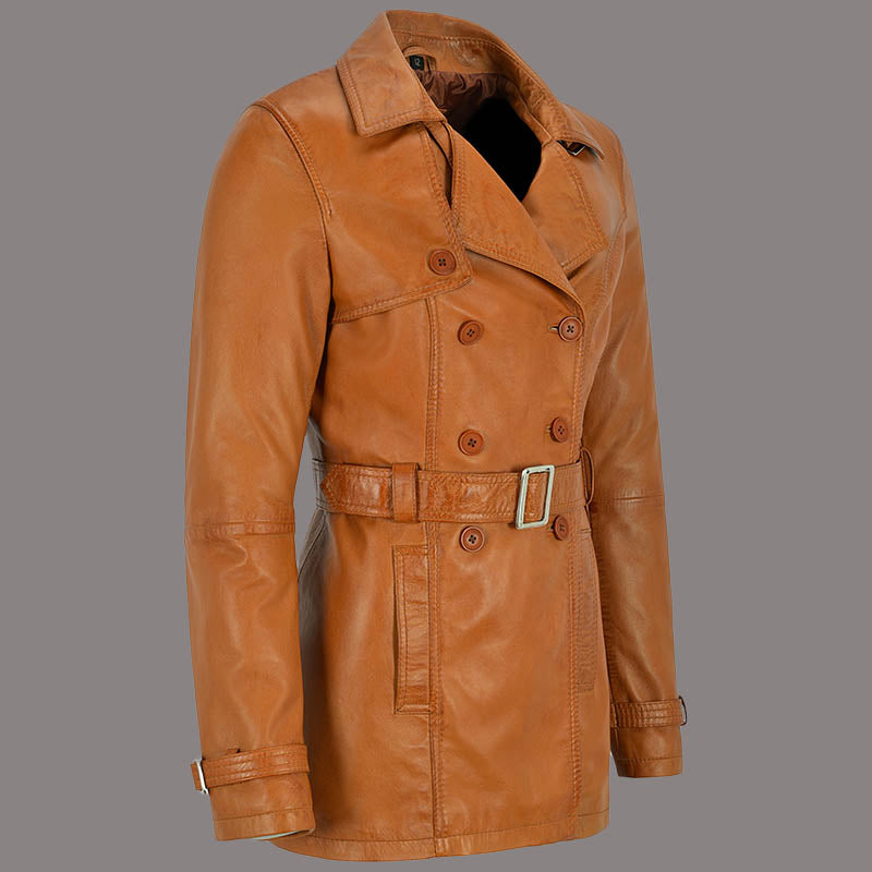 Double Breasted Women's Leather Coat BROOKSIDE