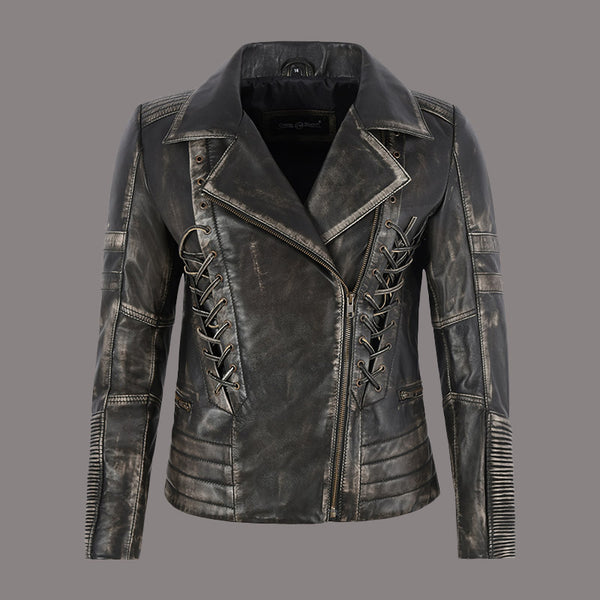 Women Vintage Laced Leather Jacket CONISTON