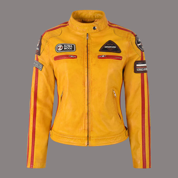 Women Racer Leather Biker Jacket SIZMA