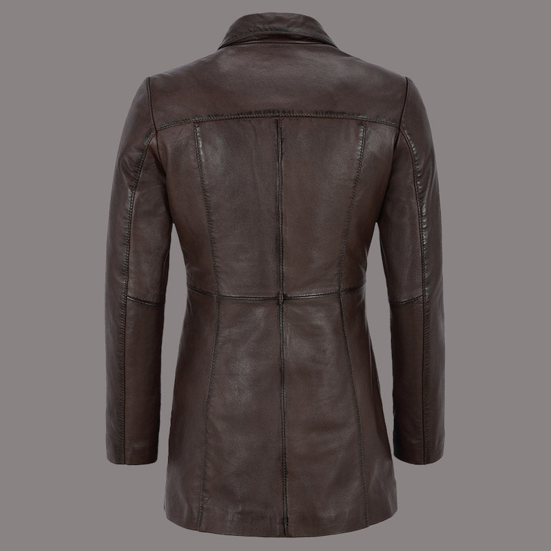 Women Leather Coat Long Jacket FLINTON