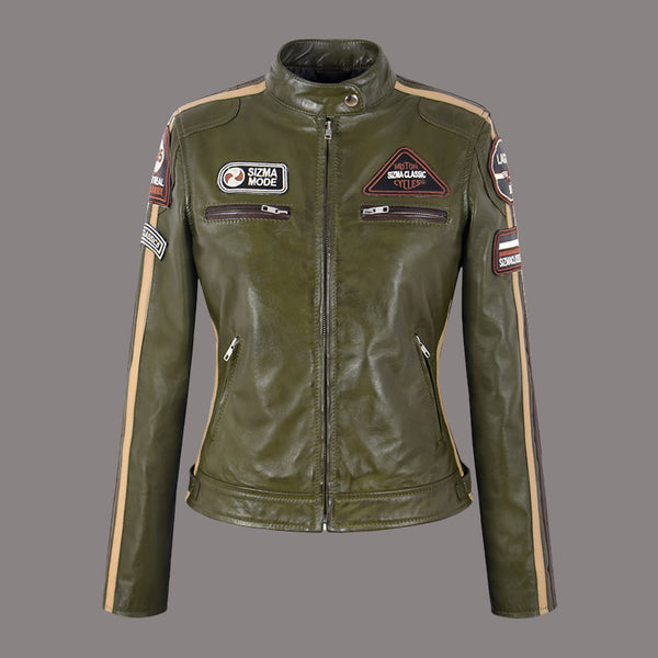 Women Racer Leather Biker Jacket SIZMA