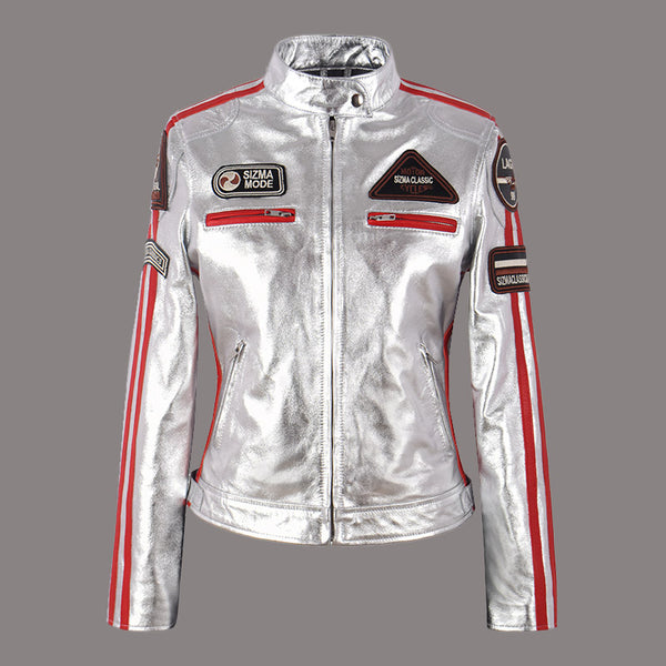 Women Racer Leather Biker Jacket SIZMA