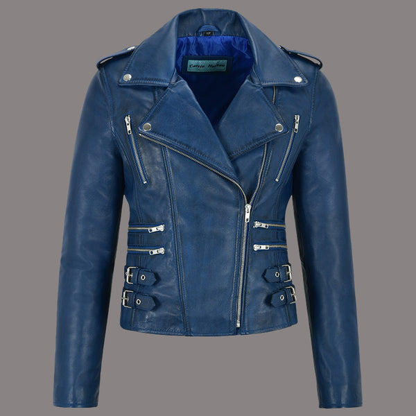 Women Classic Leather Biker Jacket WHISPER