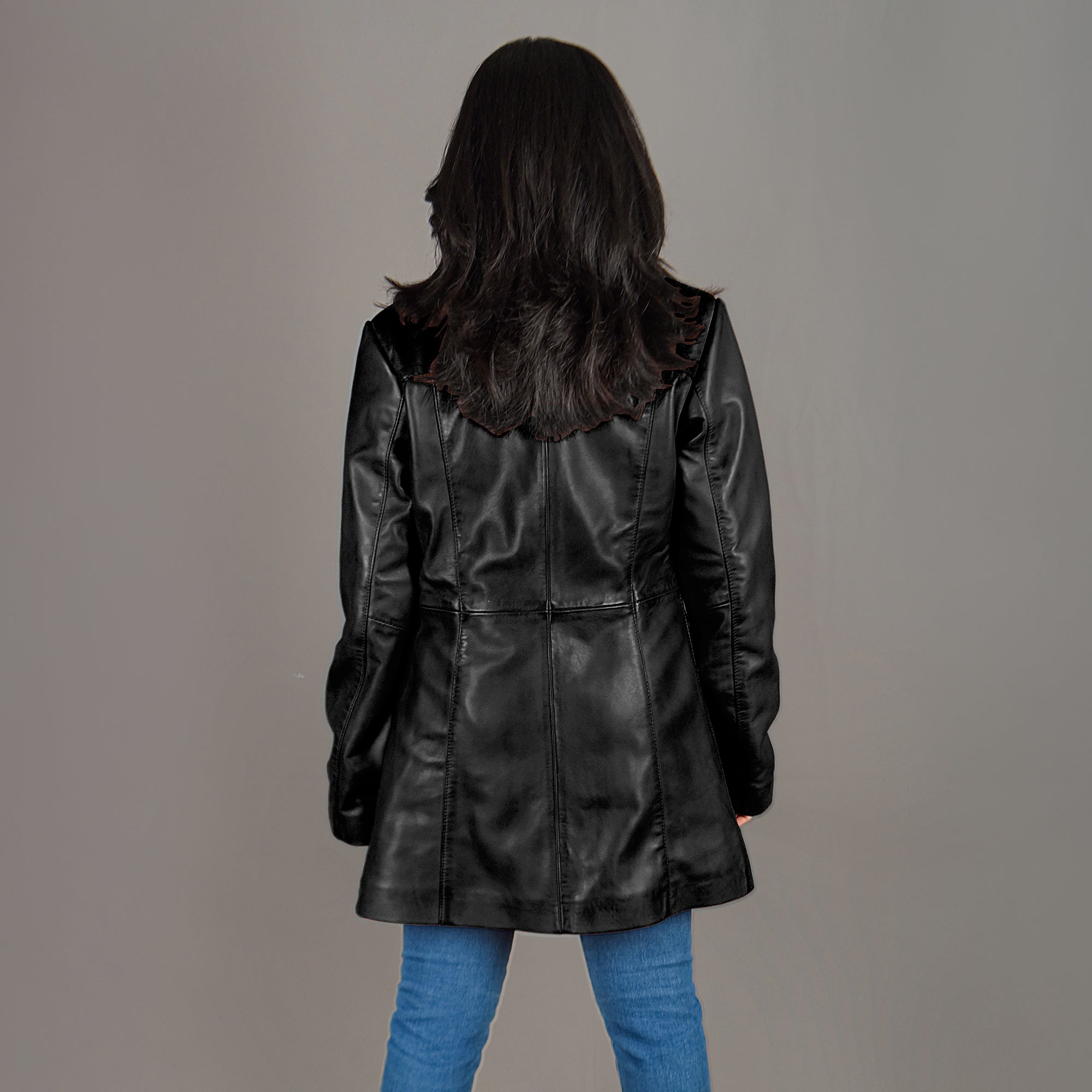 Women Leather Coat Long Jacket FLINTON