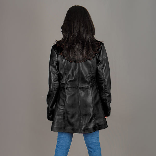 Women Leather Coat Long Jacket FLINTON