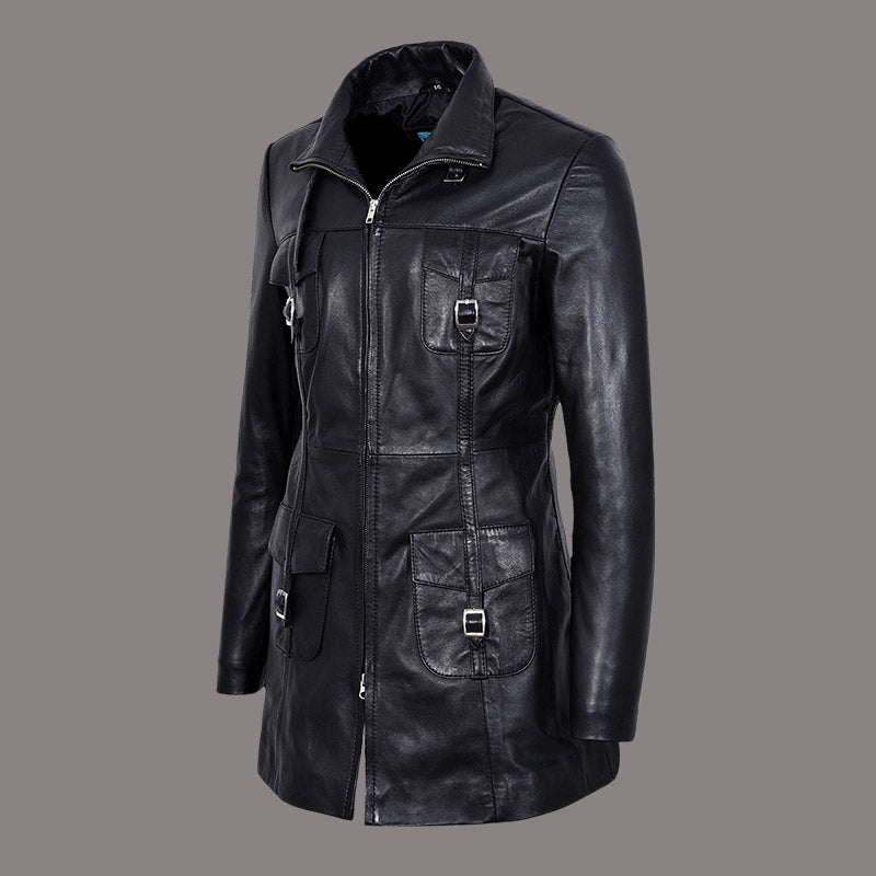 Women Leather Coat Long Jacket FLINTON