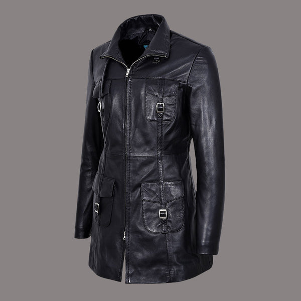 Women Leather Coat Long Jacket FLINTON