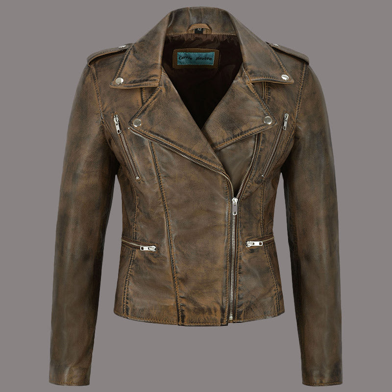 Women Classic Leather Biker Jacket WHISPER