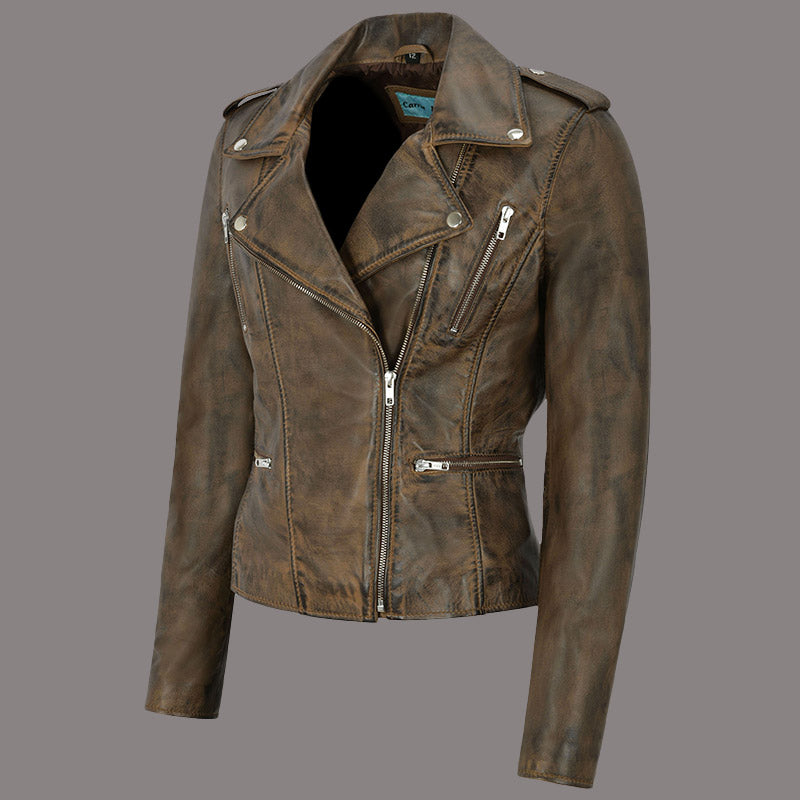 Women Classic Leather Biker Jacket WHISPER