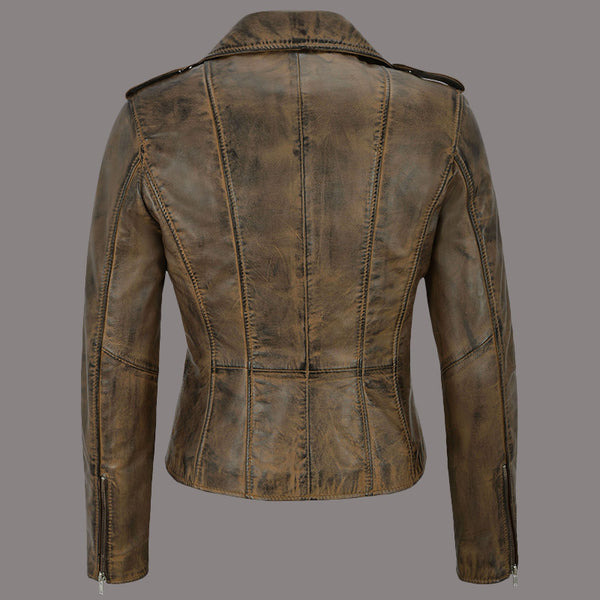 Women Classic Leather Biker Jacket WHISPER