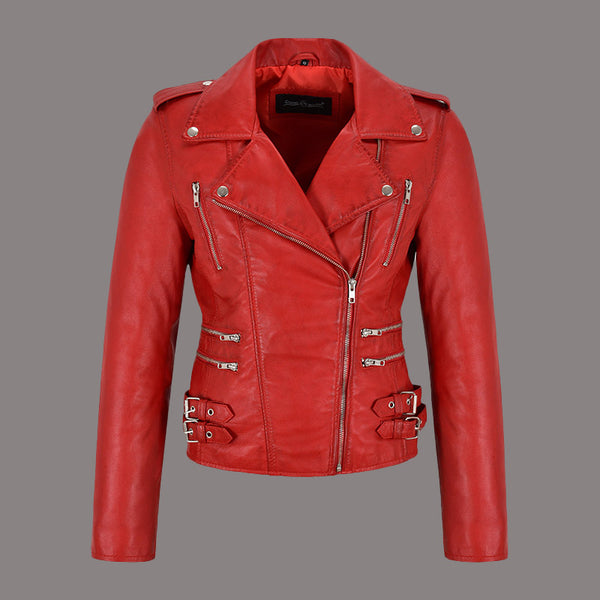 Women Classic Leather Biker Jacket WHISPER