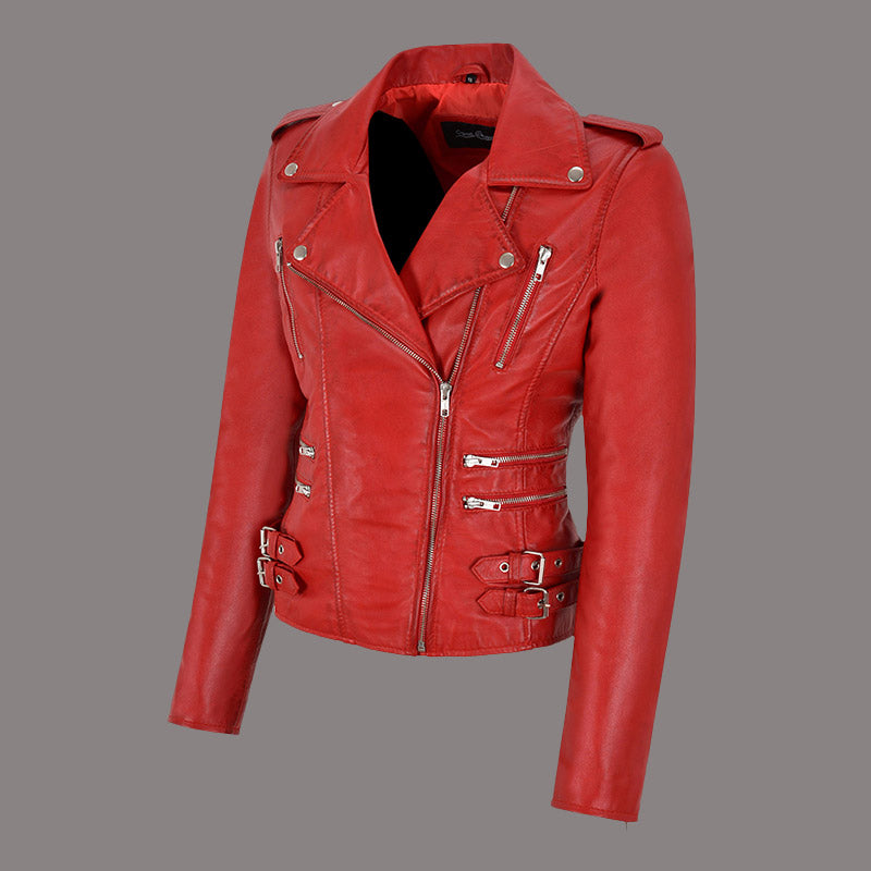 Women Classic Leather Biker Jacket WHISPER