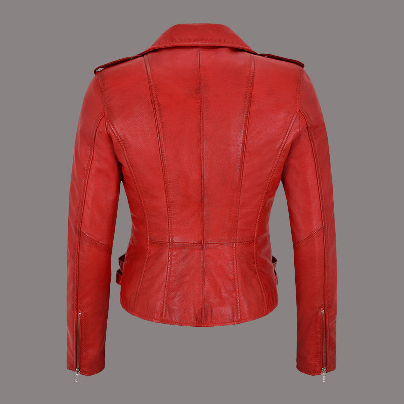 Women Classic Leather Biker Jacket WHISPER