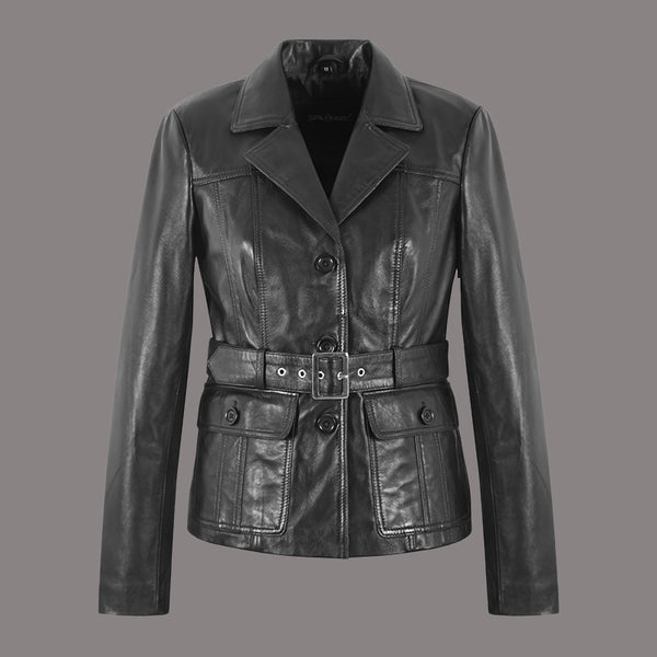 Women's Leather Blazer with Belt LARCHMONT