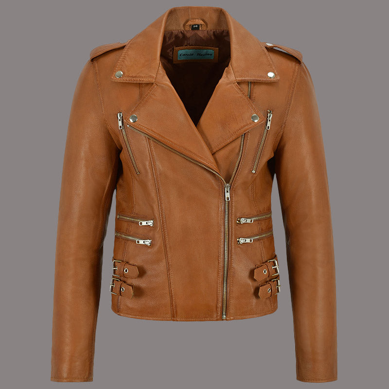 Women Classic Leather Biker Jacket WHISPER