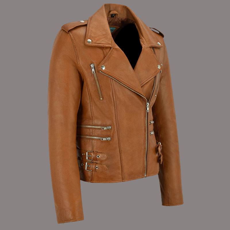 Women Classic Leather Biker Jacket WHISPER