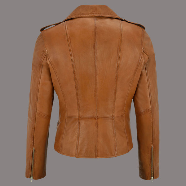 Women Classic Leather Biker Jacket WHISPER