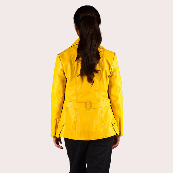 Women Leather Biker Jacket with Belt LINDETH