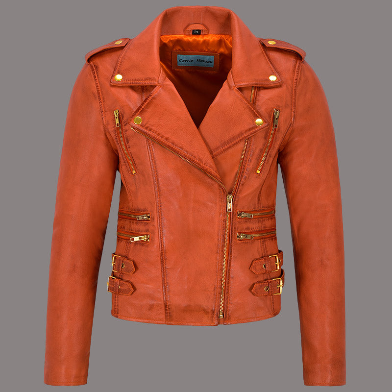 Women Classic Leather Biker Jacket WHISPER