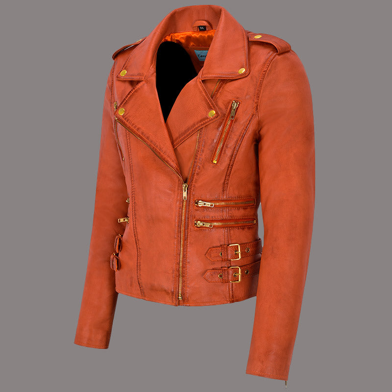 Women Classic Leather Biker Jacket WHISPER