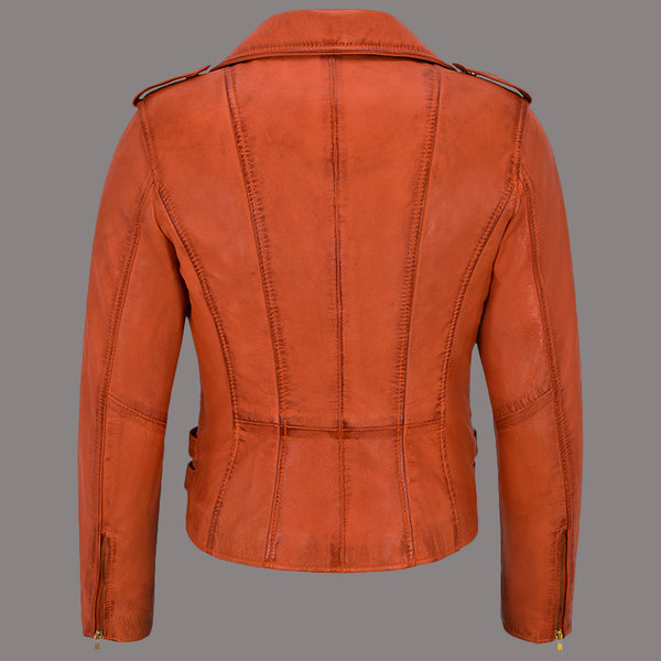 Women Classic Leather Biker Jacket WHISPER