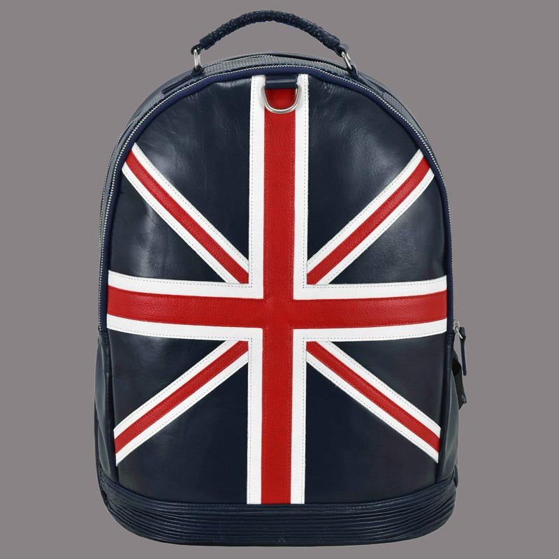 Union Jack Leather Backpack Navy Blue