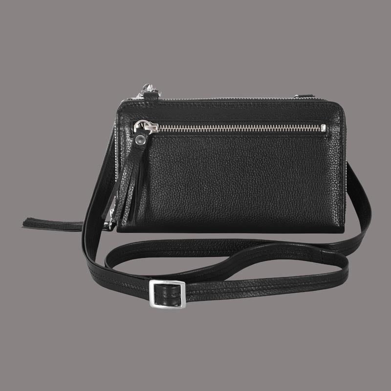 Small Leather Cross Body Bag in Black