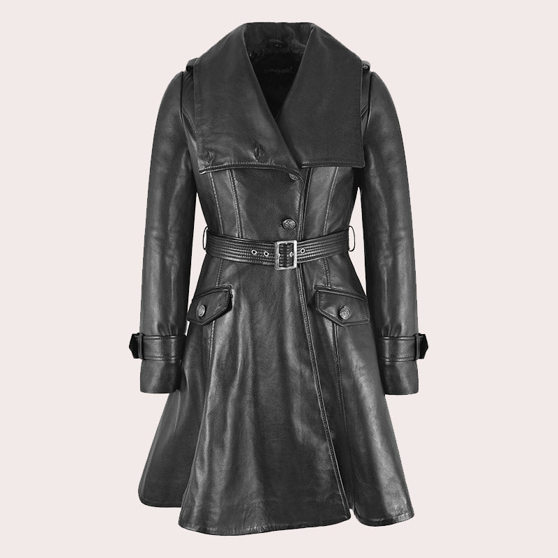 Women's Leather Trench Coat with Belt REGENCY