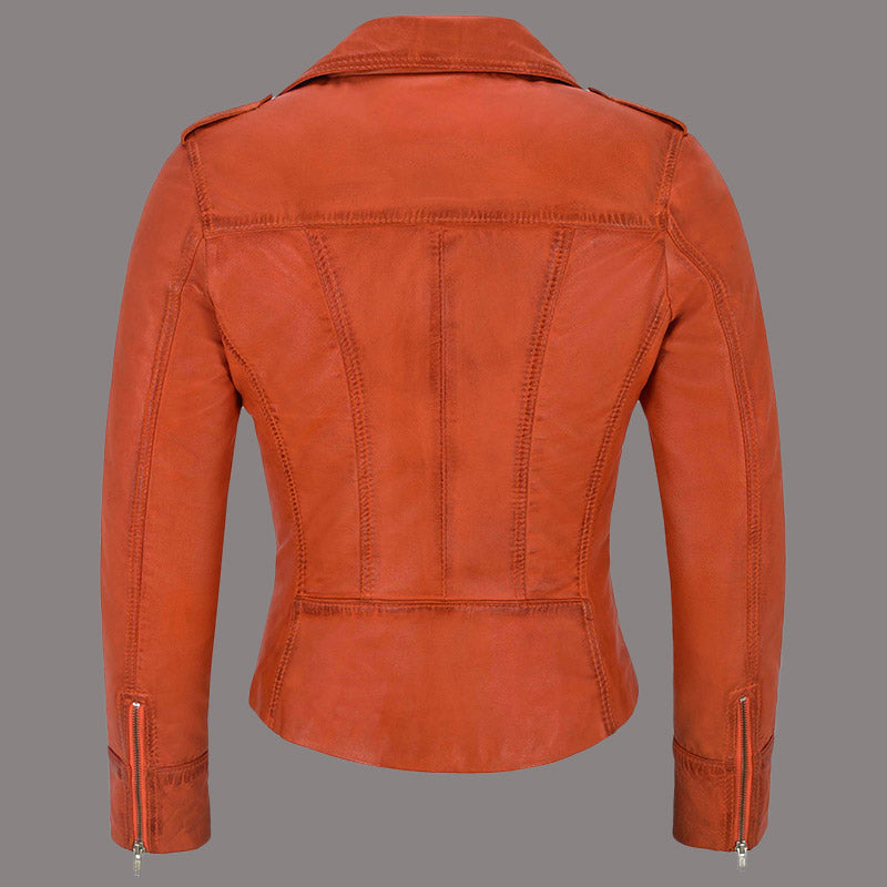 Women Center Zip Leather Biker Jacket NAXBY