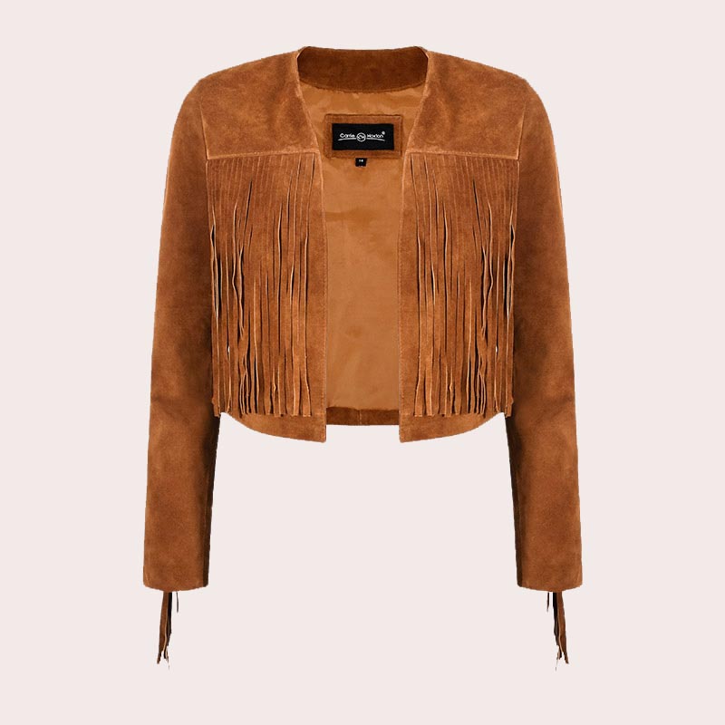 Cropped Leather Fringe Jacket in VAQUERO